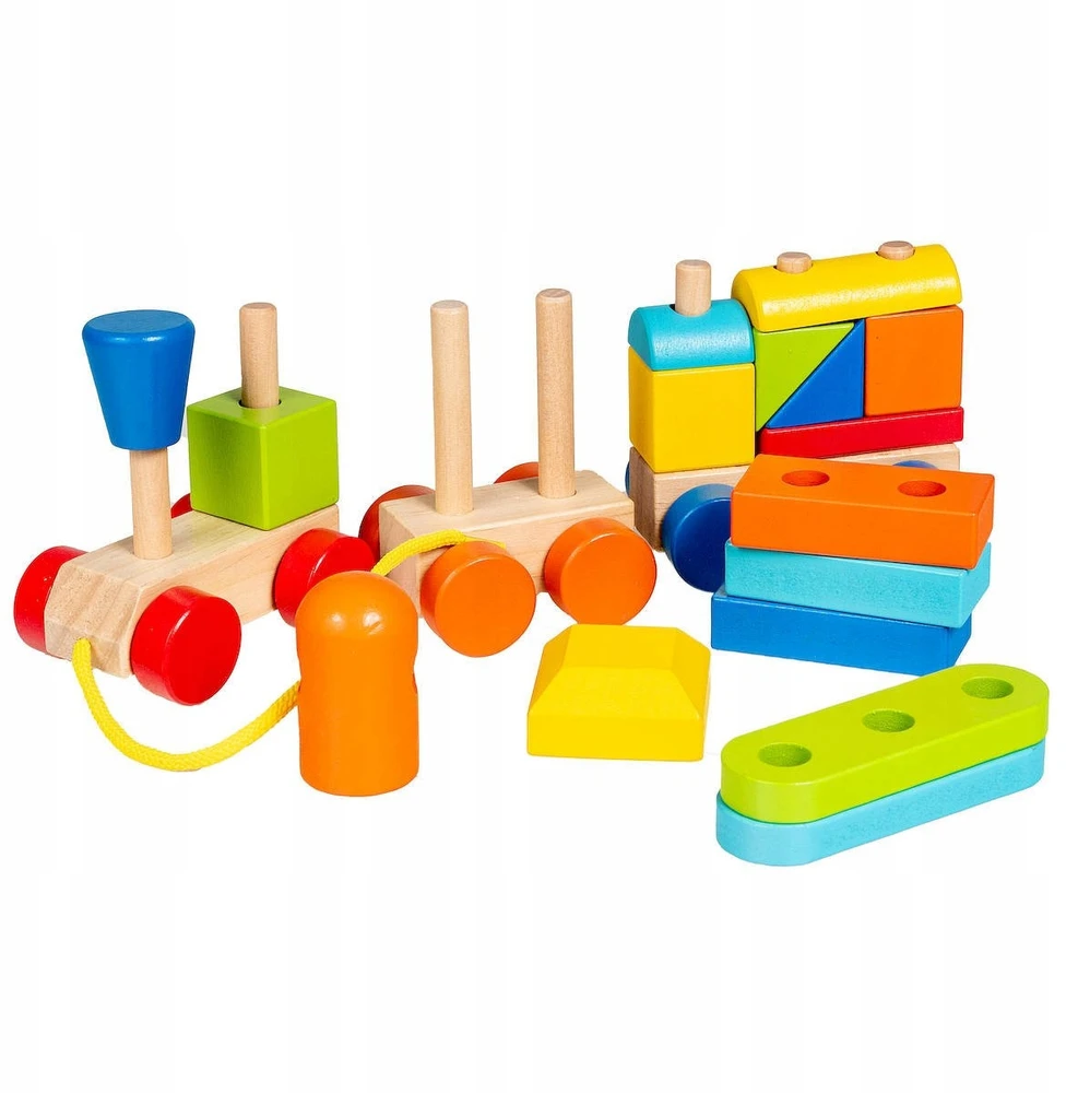 Medinis traukinukas su kaladėlėmis Smily Play, 19 el.