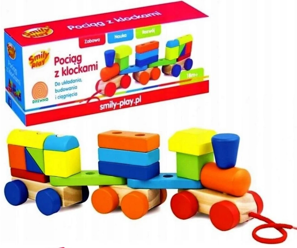 Medinis traukinukas su kaladėlėmis Smily Play, 19 el.