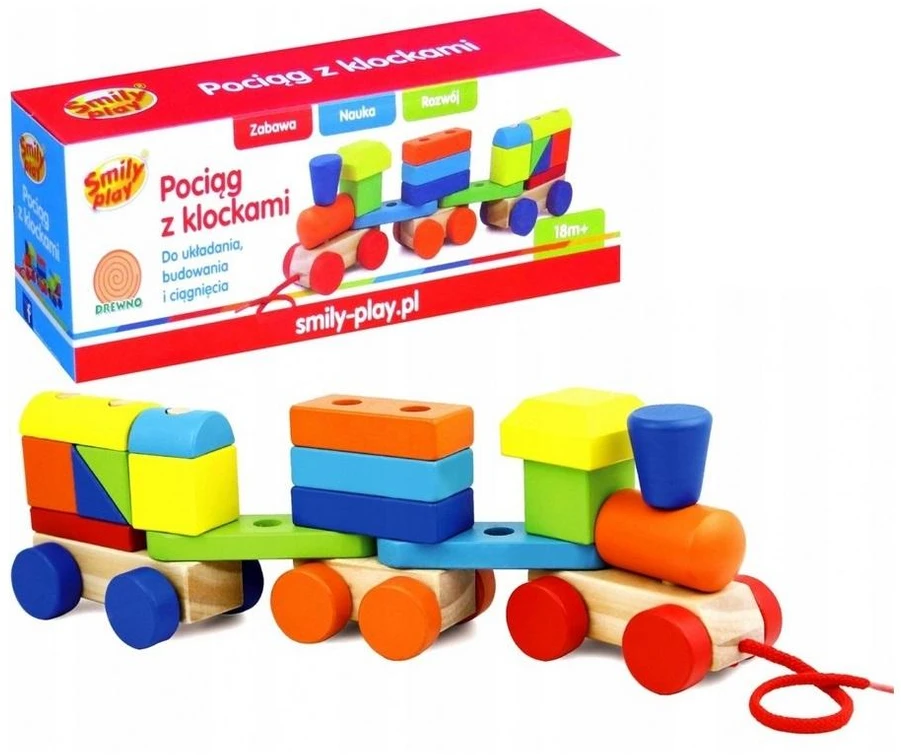 Medinis traukinukas su kaladėlėmis Smily Play, 19 el.
