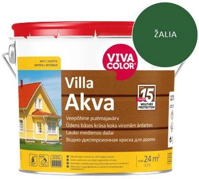 Medinių fasadų dažai VIVACOLOR VILLA AKVA, žalios 335X sp., 9 l
