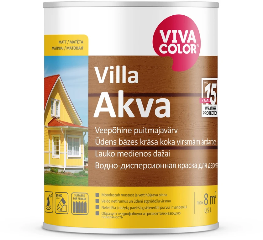 Medinių fasadų dažai VIVACOLOR VILLA AKVA, C bazė, 0,9 l