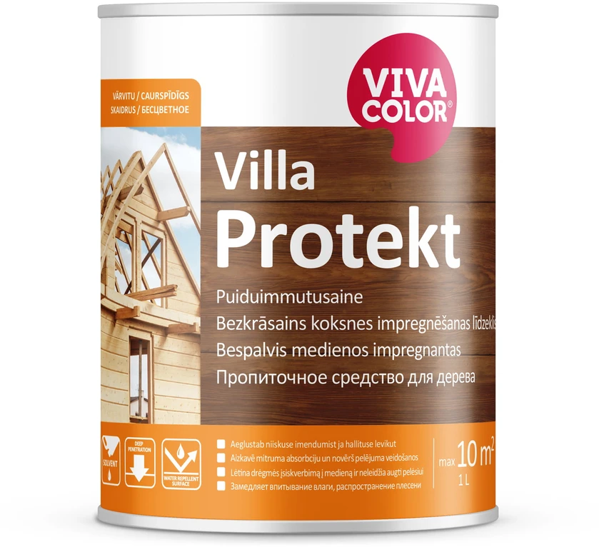 Medinių fasadų dažai VIVACOLOR VILLA AKVA, A bazė, 0,9 l