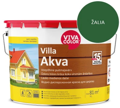 Medinių fasadų dažai VIVACOLOR VILLA AKVA, žalios 335X sp., 2,7 l