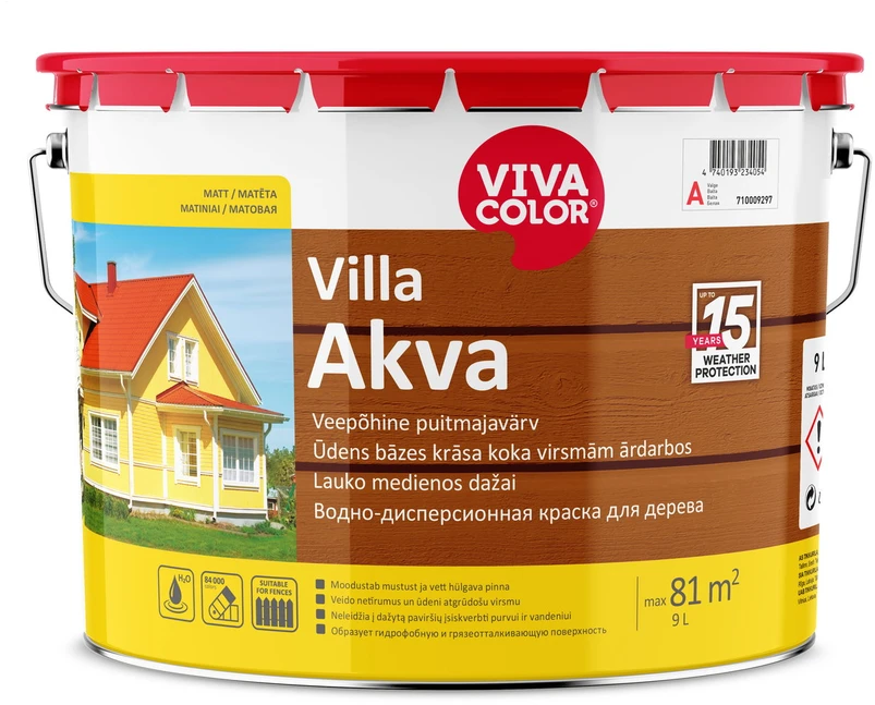 Medinių fasadų dažai VIVACOLOR VILLA AKVA, šviesiai pilkos RAL7040 sp., 2,7 l