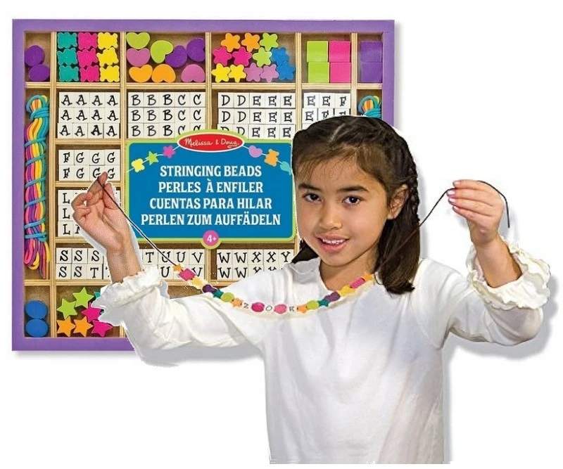 Medinių karoliukų vėrimo rinkinys su raidėmis Melissa & Doug