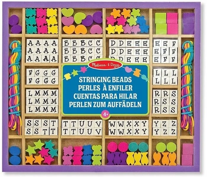 Medinių karoliukų vėrimo rinkinys su raidėmis Melissa & Doug