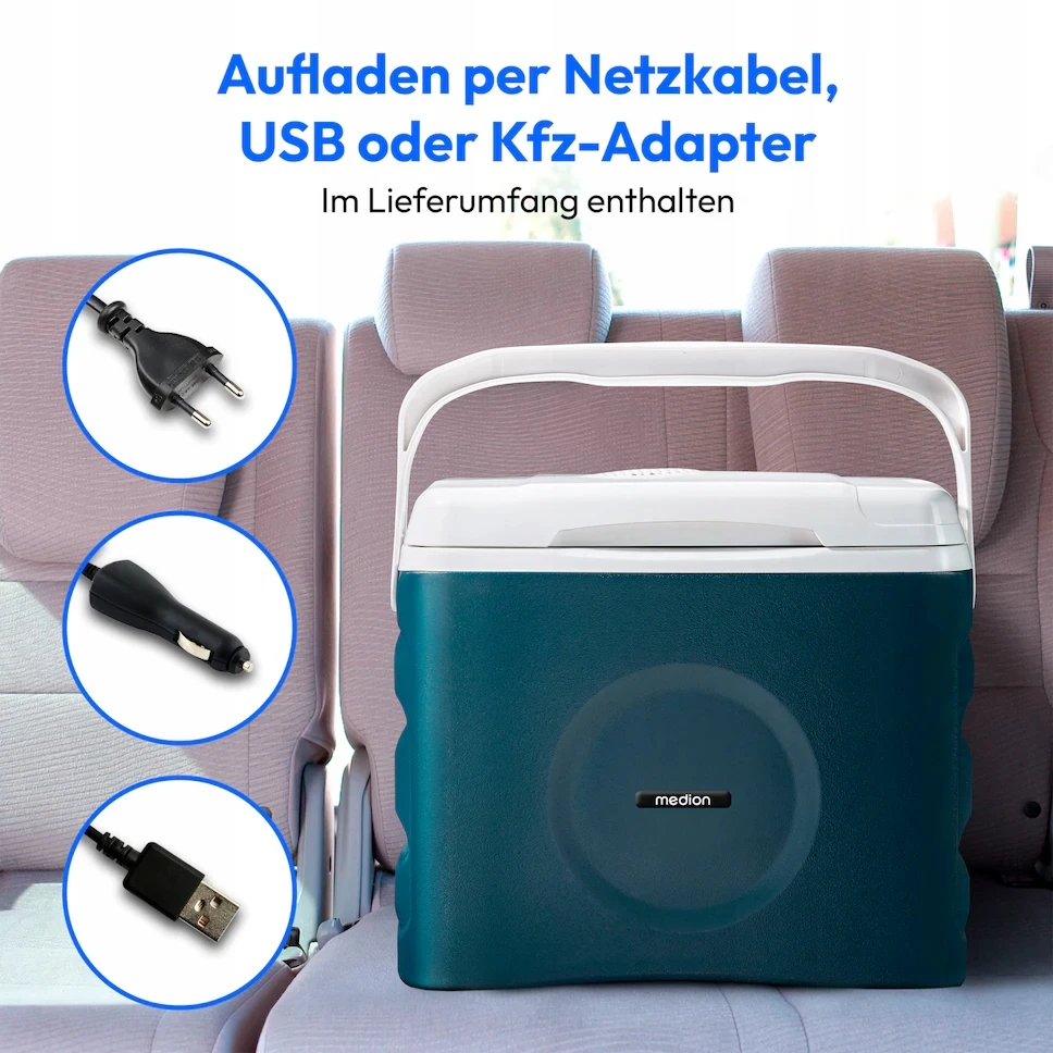 Medion NEŠIOJAMASis turistinis šaldytuvas 25L Aušinimas ir ŠILDYMAS 12V, 230V arba USB