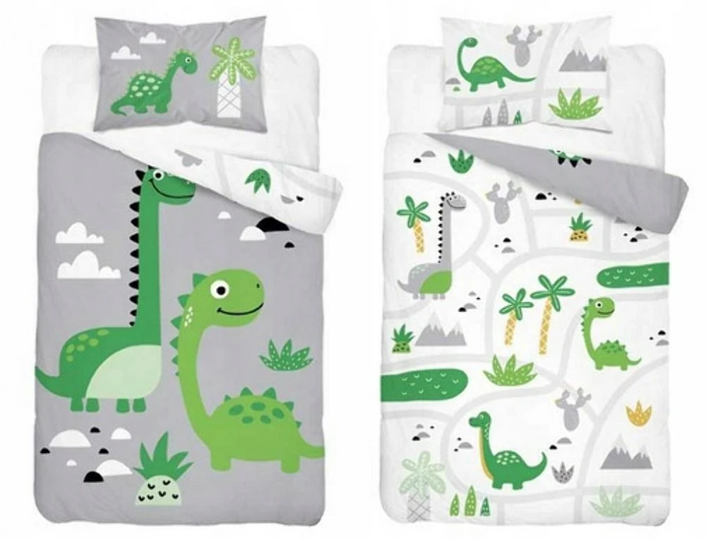 Detexpol Medvilninė patalynė 90x120 Dinosaurs pilkai žalia vaikiška lova