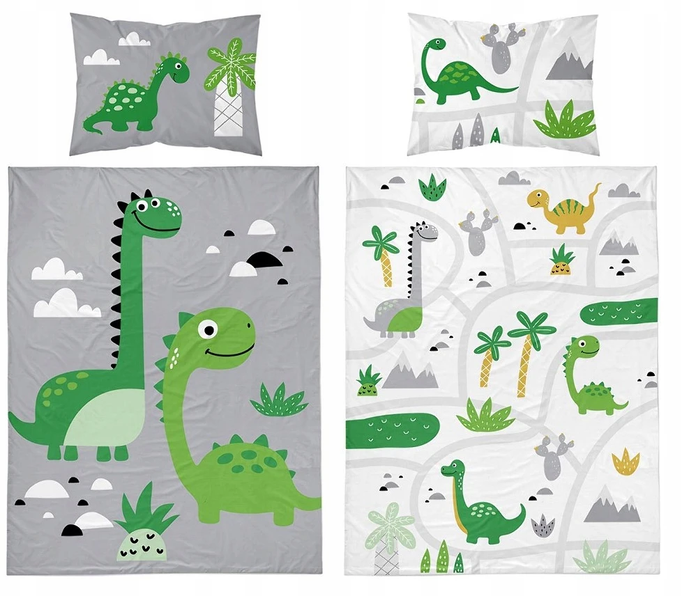Detexpol Medvilninė patalynė 90x120 Dinosaurs pilkai žalia vaikiška lova