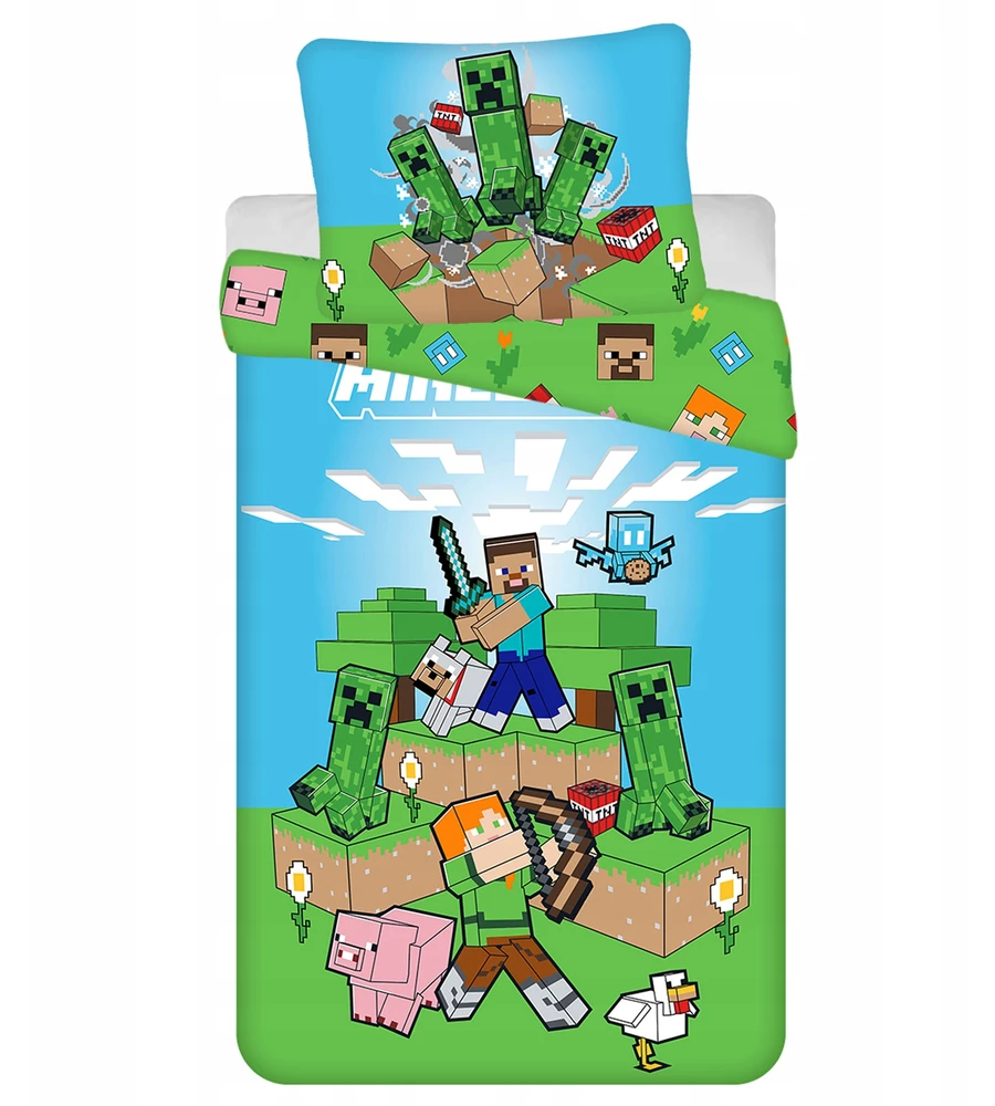 Medvilninis „Minecraft“ patalynės komplektas, 140x200 cm, Oeko-Tex