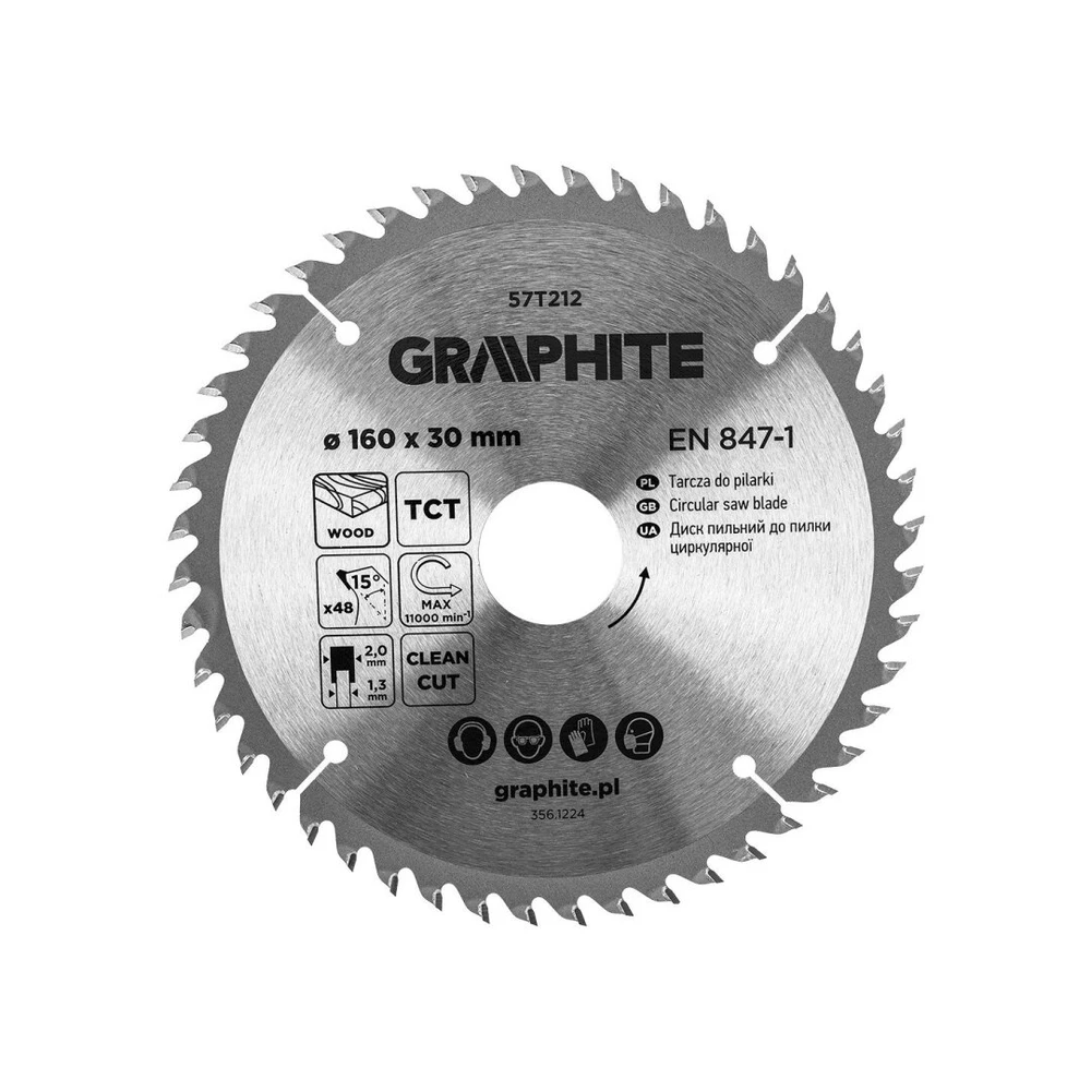 Tarcza Medžio pjovimo diskas GRAPHITE, 160 x 2,0 x 30 mm, 24 dantų, TCT