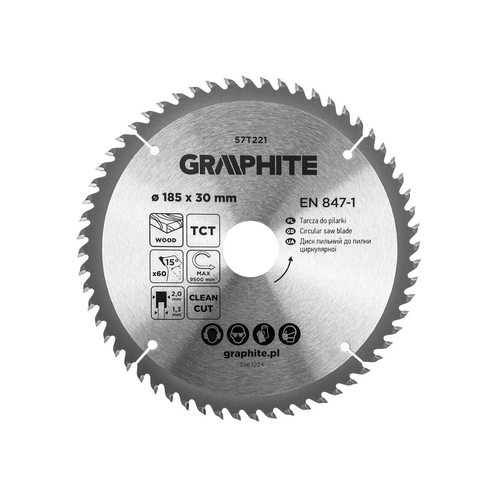 Tarcza Medžio pjovimo diskas GRAPHITE, 160 x 2,0 x 30 mm, 18 dantų, TCT