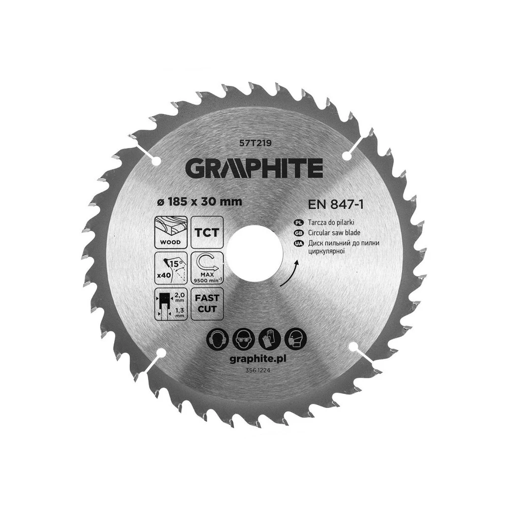 Tarcza Medžio pjovimo diskas GRAPHITE, 185 x 2,0 x 30 mm, 48 dantų, TCT