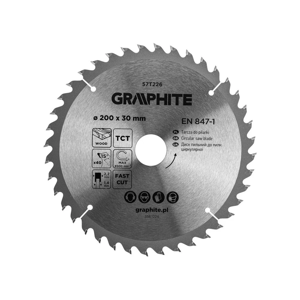 Tarcza Medžio pjovimo diskas GRAPHITE, 185 x 2,0 x 30 mm, 40 dantų, TCT