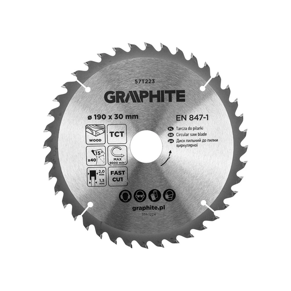 Tarcza Medžio pjovimo diskas GRAPHITE, 185 x 2,0 x 30 mm, 60 dantų, TCT