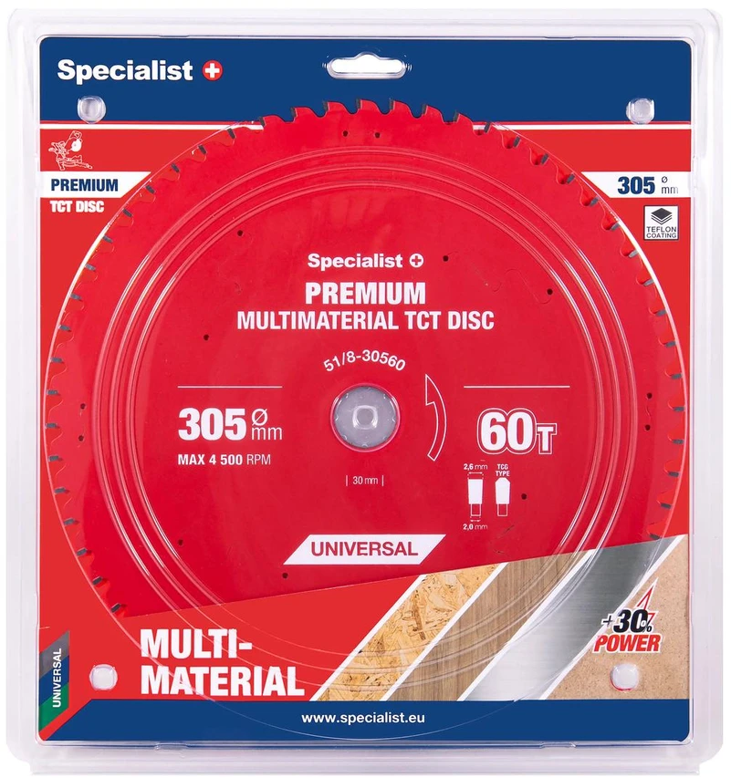 Medžio pjovimo diskas SPECIALIST+ Premium, 305 x 2,2 x 30 mm, 48 dantų, 5°, TCT