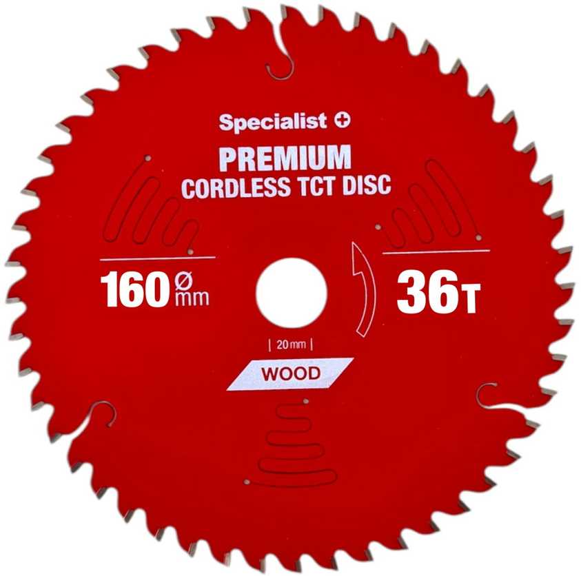 Medžio pjovimo diskas SPECIALIST+ Premium Cordless, 160 x 1,6 x 20 mm, 36 dantų, 15°, TCT