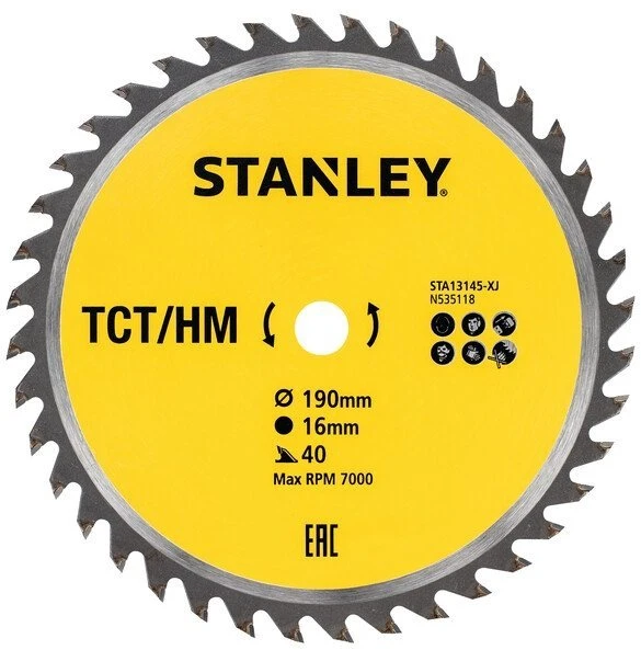 Medžio pjovimo diskas STANLEY, 190 x 30 mm, 20 dantų, TCT/HM