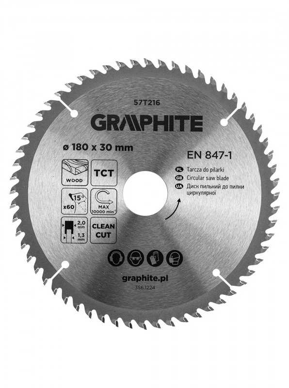Graphite Medžio pjovimo diskas , Widia, 180 x 30 mm, 60 dantų