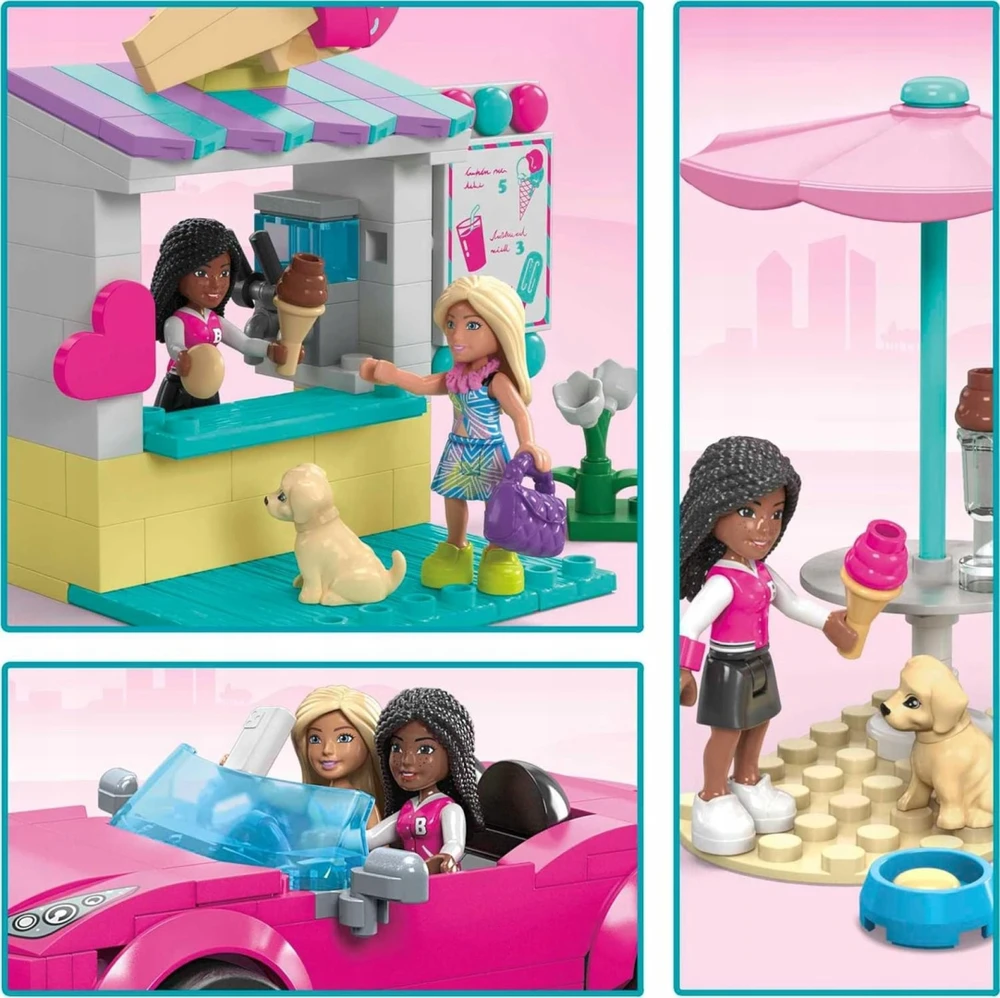Mattel Mega Bloks Barbie Blocks kabrioleto rinkinys ir ledų stovas HPN78