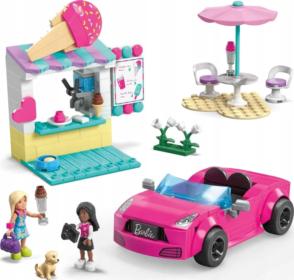 Mattel Mega Bloks Barbie Blocks kabrioleto rinkinys ir ledų stovas HPN78