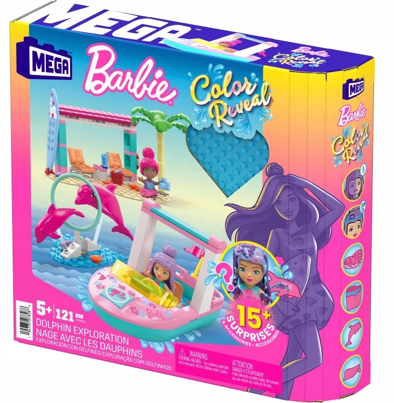 Mega Bloks Mattel 121 dalių MEGA Barbie spalvų atskleidimo blokeliai Nuotykių su delfinais už5425