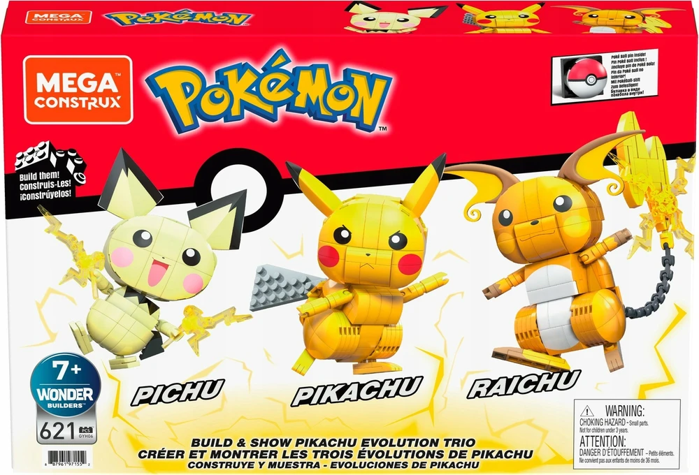 Mega Bloks Mega Construx. Pokemonai. Pikachu, Pichu, Raichu Mega Construx