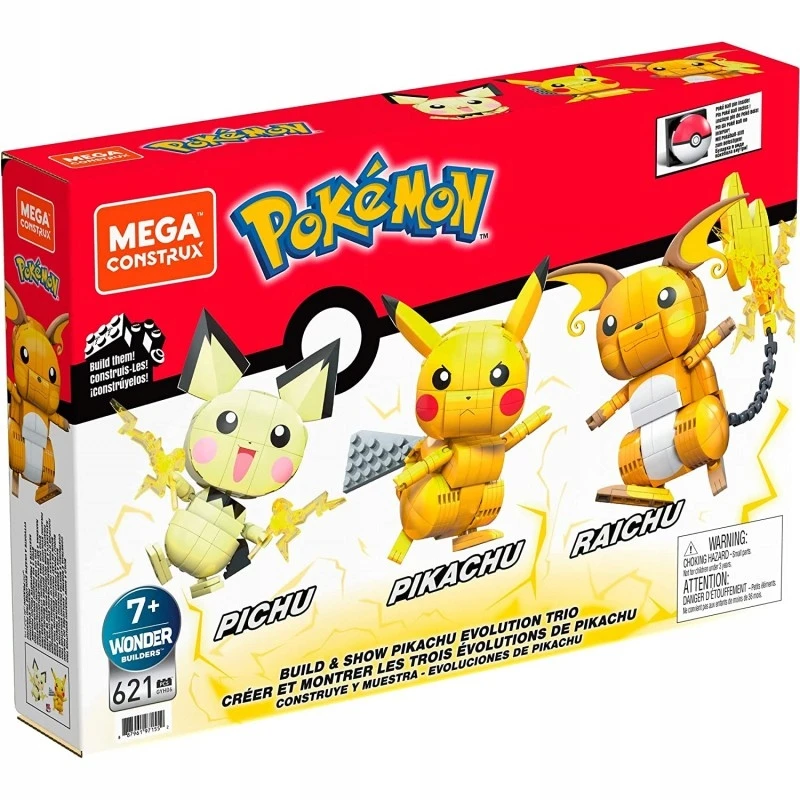 Mega Bloks Mega Construx. Pokemonai. Pikachu, Pichu, Raichu Mega Construx