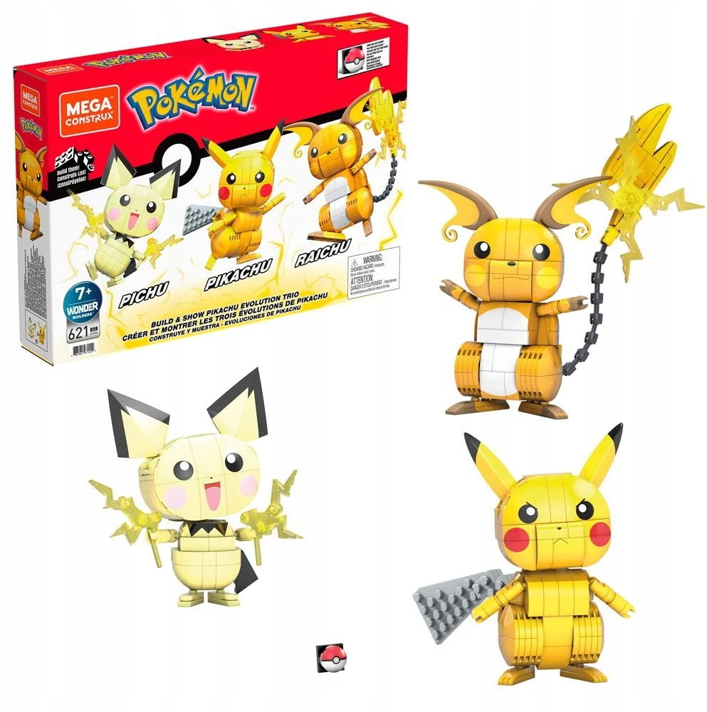 Mega Bloks Mega Construx. Pokemonai. Pikachu, Pichu, Raichu Mega Construx