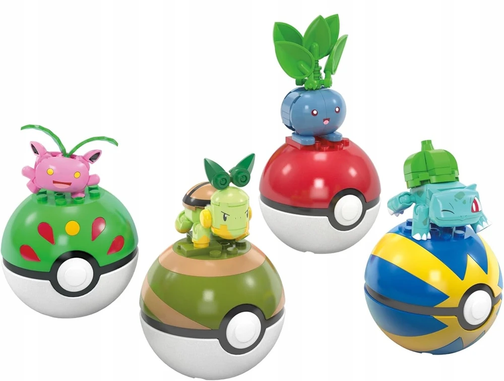 Mega Pokemon blokai 118 vnt rinkinys 4 žolės Pokemon + 4 Pokeballs HWR77