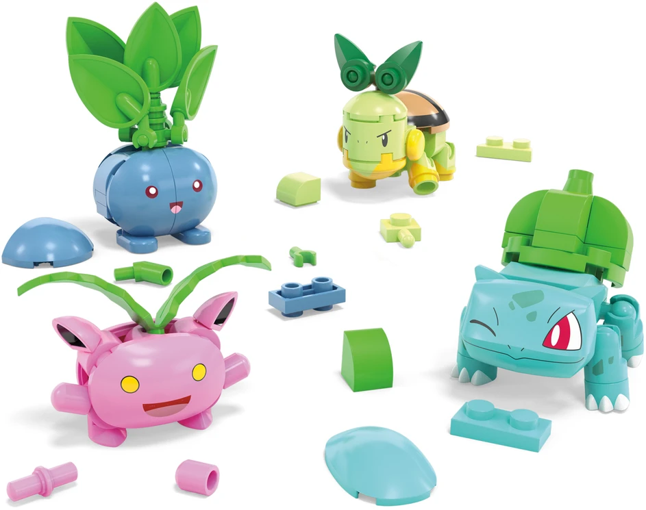 Mega Pokemon blokai 118 vnt rinkinys 4 žolės Pokemon + 4 Pokeballs HWR77
