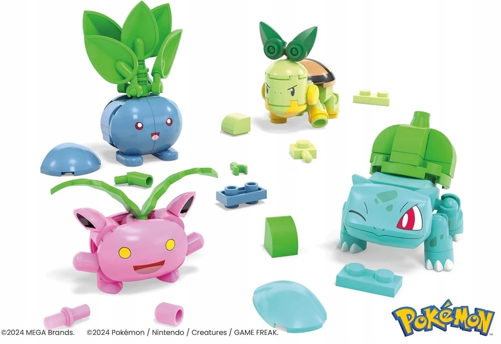 Mega Pokemon blokai 118 vnt rinkinys 4 žolės Pokemon + 4 Pokeballs HWR77
