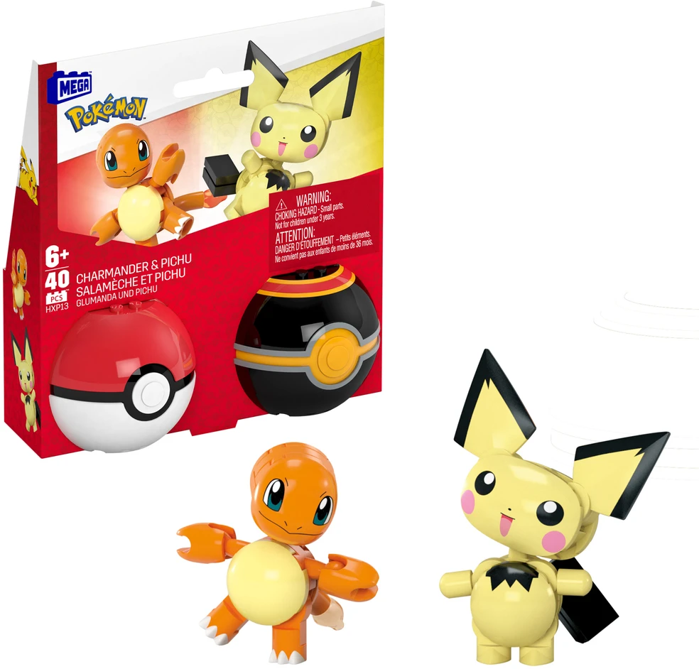 MEGA Pokemon Charmander ir Pichu HXP13 CONSTRUX statybiniai blokeliai