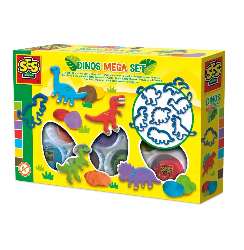 Mega rinkinys DINOZAURŲ žaidimų tešla 7 x 90g + formelės SES Creative 00503
