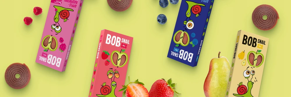 MEGA vaisių suktinukų rinkinys BOB SNAIL sveikas užkandis MIX 4 skonių 36x30g