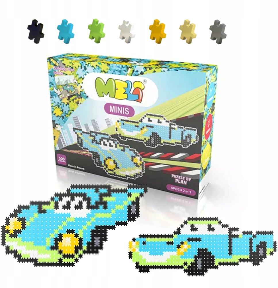 Kūrybinis Meli Minis Speed konstruktorius 500 detalių vaikams nuo 4 metų, žalia-mėlyna