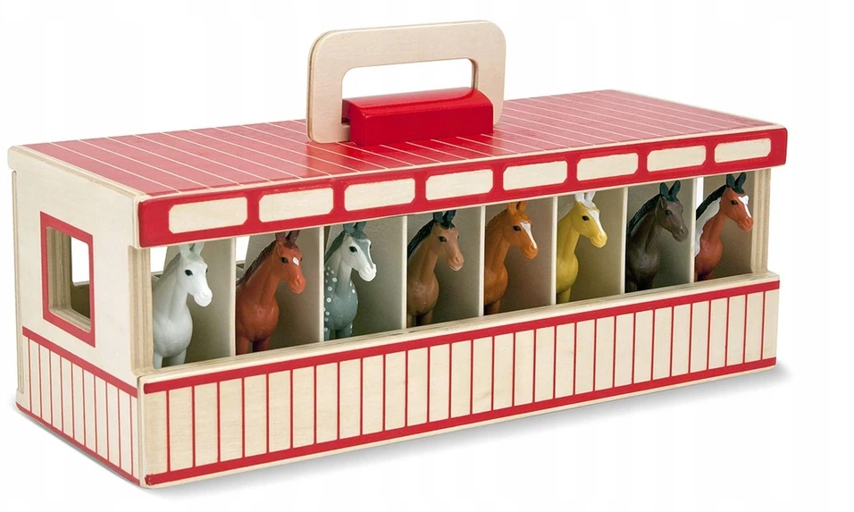 Melissa & Doug Arklidė, 8 gardai, mediniai, arklidės žaislų komplektas, arkliukai 3+