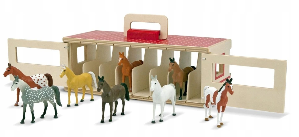 Melissa & Doug Arklidė, 8 gardai, mediniai, arklidės žaislų komplektas, arkliukai 3+