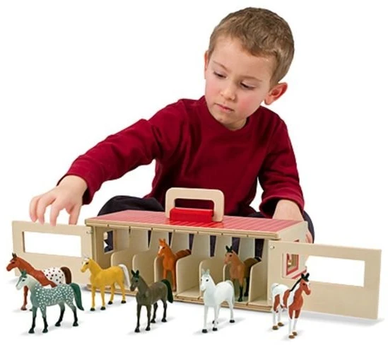 Melissa & Doug Arklidė, 8 gardai, mediniai, arklidės žaislų komplektas, arkliukai 3+