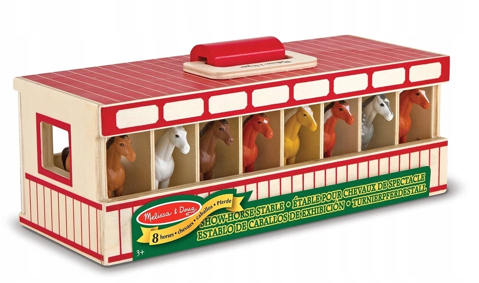 Melissa & Doug Arklidė, 8 gardai, mediniai, arklidės žaislų komplektas, arkliukai 3+