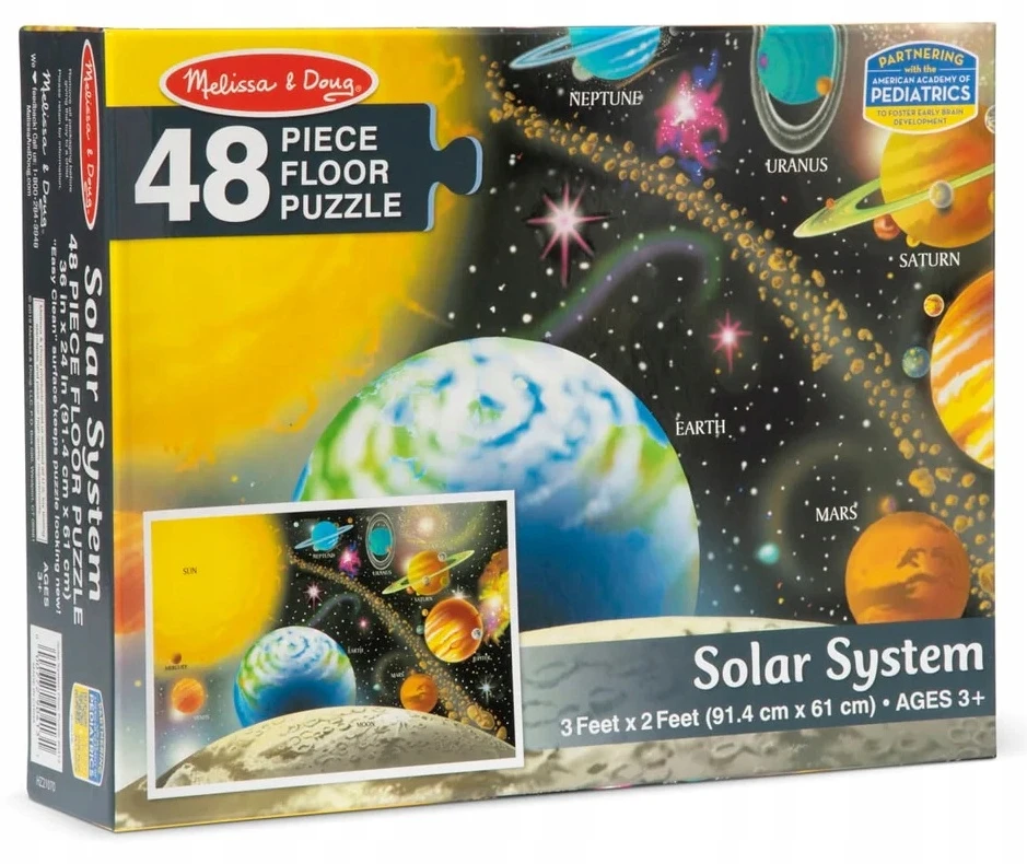 Dėlionė Melissa & Doug Didelis grindų galvosūkis saulės sistema 48 vienetų 91x61 cm žaislas trejų metų vaikui
