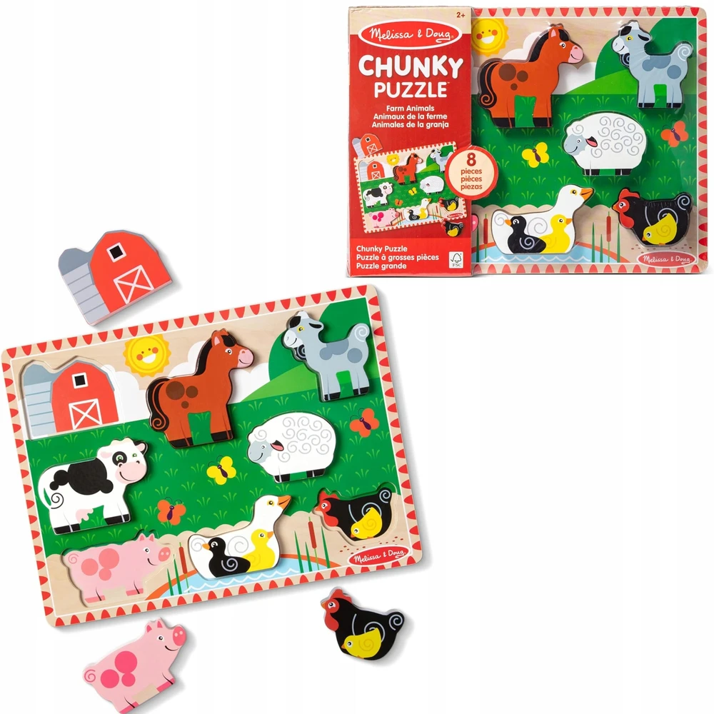 Melissa & Doug Mediniai dėlionės „Kaimo gyvuliai: arklys, avis, višta“ („Melissa &amp; Doug“)