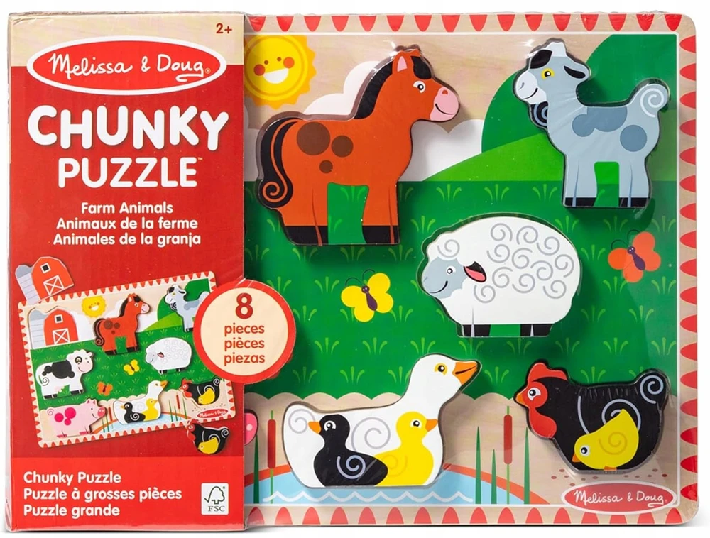 Melissa & Doug Mediniai dėlionės „Kaimo gyvuliai: arklys, avis, višta“ („Melissa &amp; Doug“)