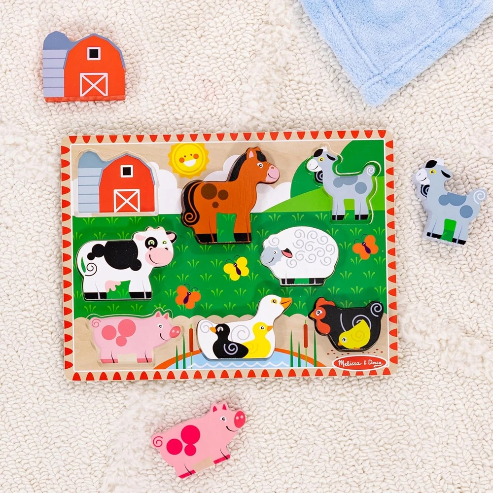 Melissa & Doug Mediniai dėlionės „Kaimo gyvuliai: arklys, avis, višta“ („Melissa &amp; Doug“)
