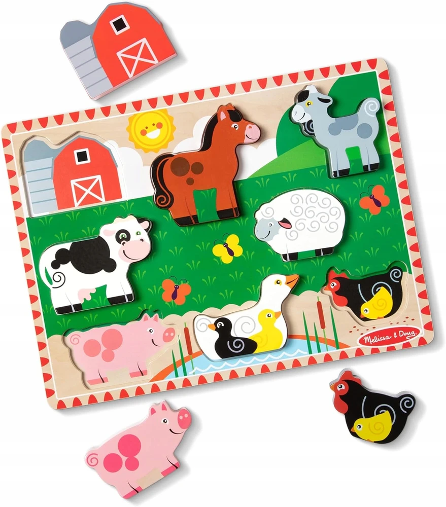 Melissa & Doug Mediniai dėlionės „Kaimo gyvuliai: arklys, avis, višta“ („Melissa &amp; Doug“)