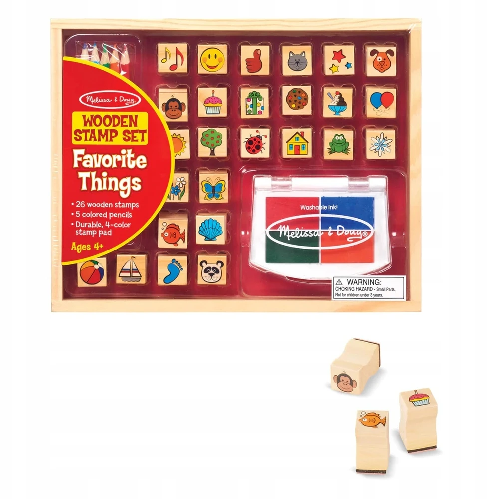 Melissa & Doug Rinkinys Mediniai antspaudai + Kreidelės Antspaudai 26 dizaino MelissaDoug rašalai