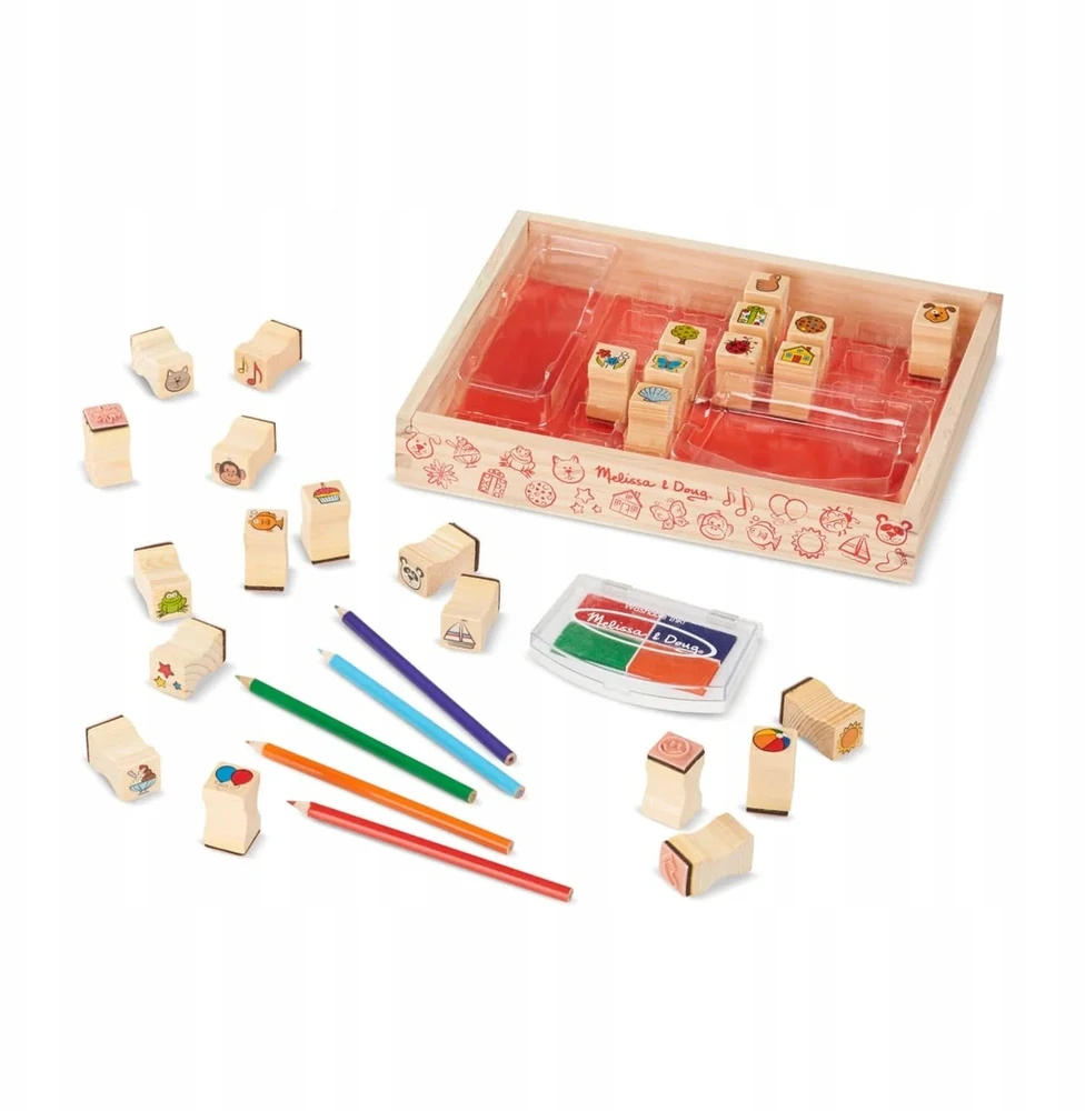 Melissa & Doug Rinkinys Mediniai antspaudai + Kreidelės Antspaudai 26 dizaino MelissaDoug rašalai
