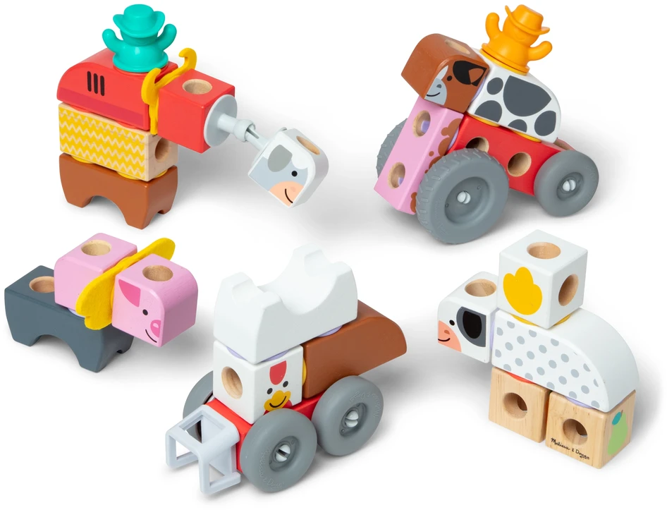 Melissa & Doug Spin Master Medinės kaladėlės Blockables ūkis rinkinys