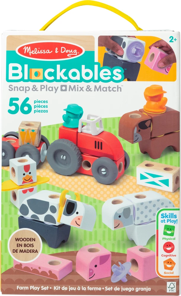Melissa & Doug Spin Master Medinės kaladėlės Blockables ūkis rinkinys