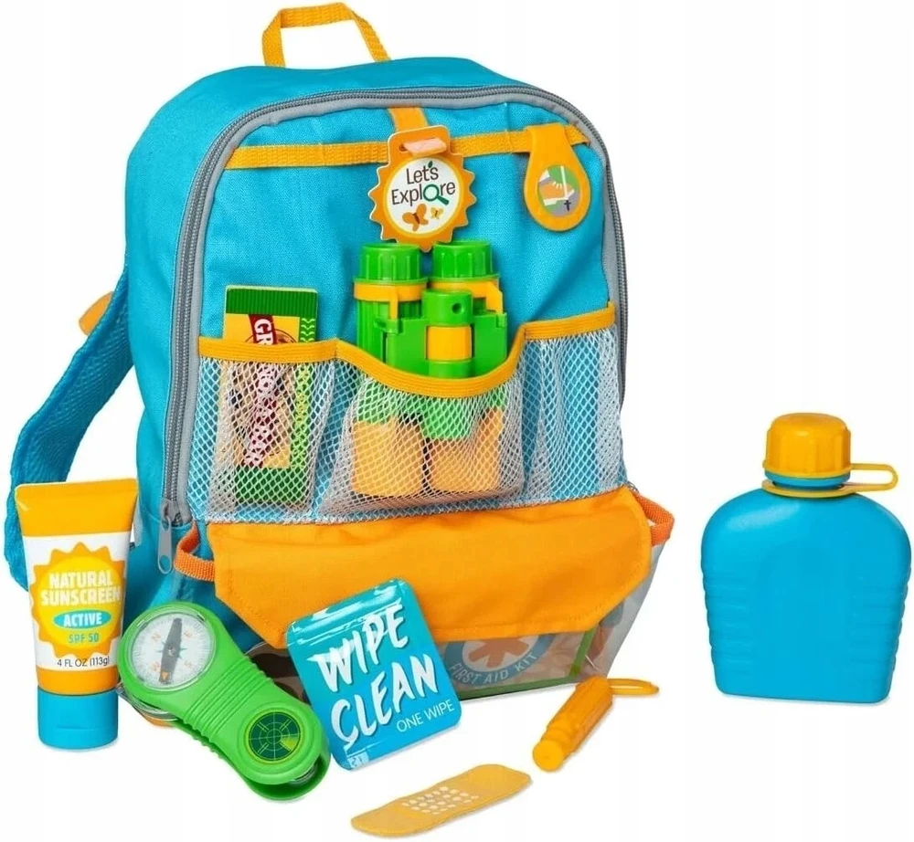 Melissa & Doug Tyrinėtojo kuprinė su priedais: žiūronai, kompasas, rinkinys